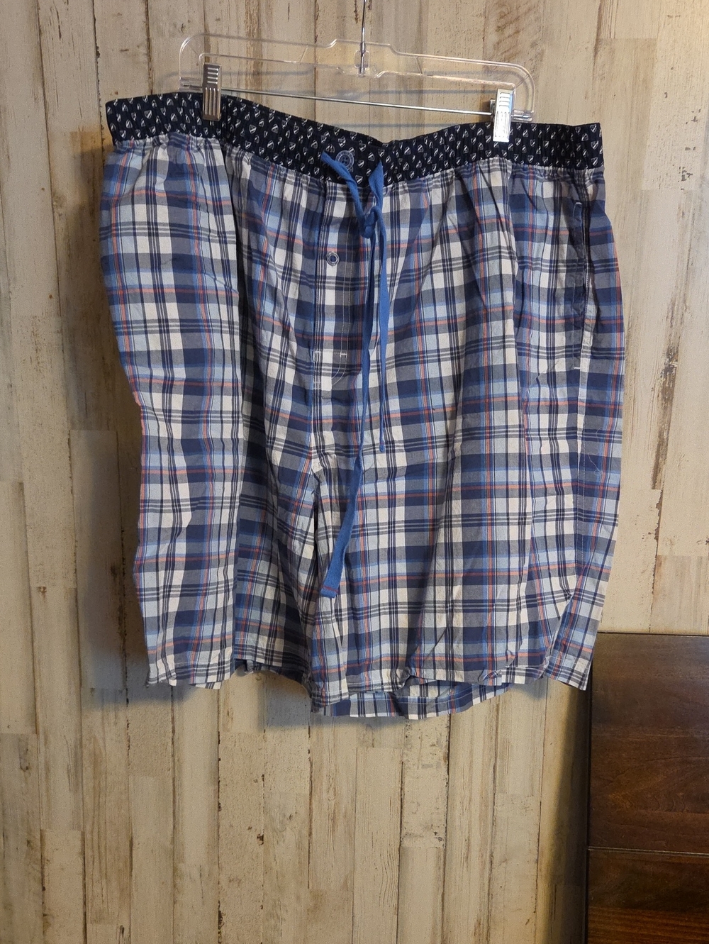 Men's Plaid Blue Sleep Shorts with Drawstring Waist